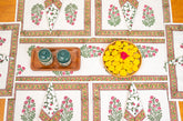 Serene Garden hand block print premium cotton Table runner + placemat napkin set